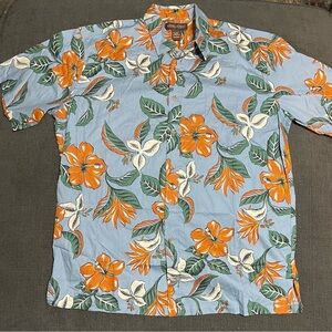 Cooke street Hawaiian islands Tropical Floral Casual Shirt in Blue and Orange